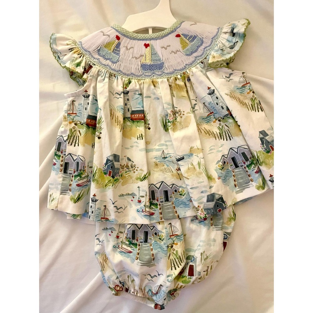 Le’ Za Me Smocked Sailboats Diaper Set 3M